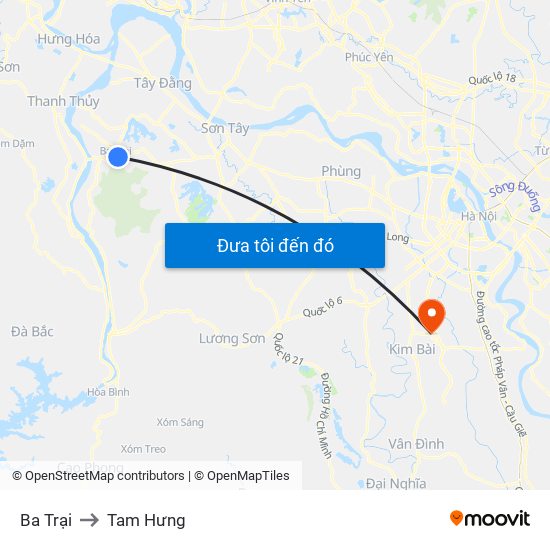 Ba Trại to Tam Hưng map