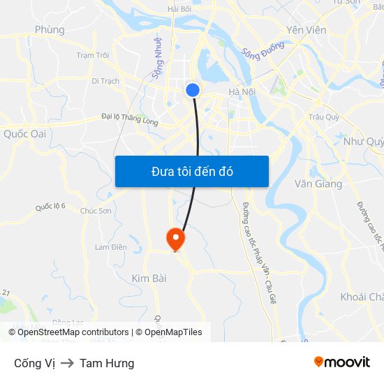 Cống Vị to Tam Hưng map