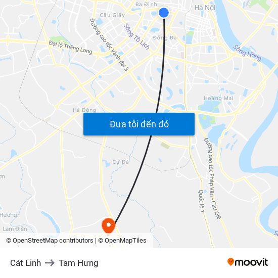 Cát Linh to Tam Hưng map