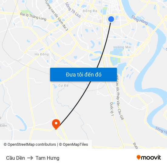 Cầu Dền to Tam Hưng map