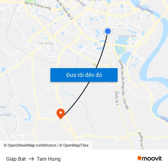 Giáp Bát to Tam Hưng map