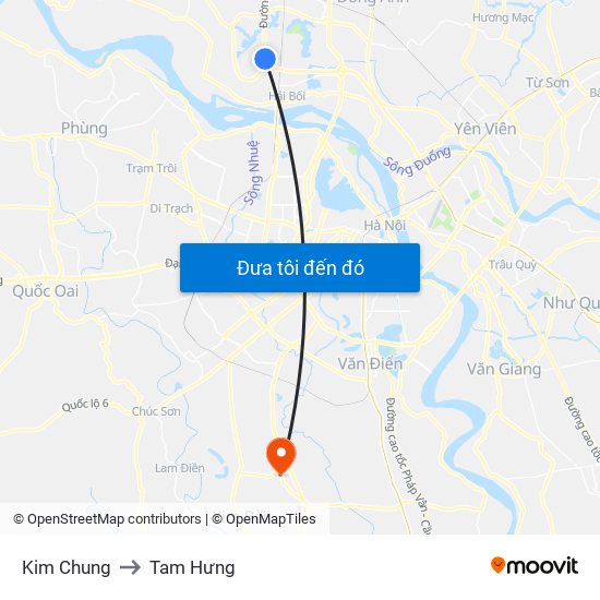 Kim Chung to Tam Hưng map