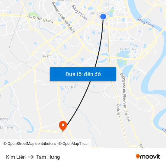 Kim Liên to Tam Hưng map