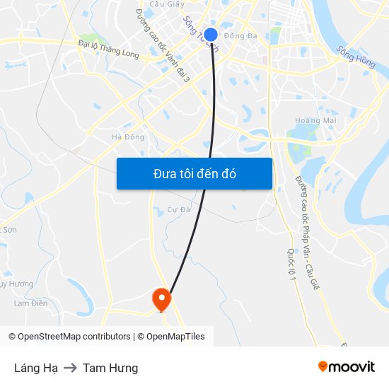 Láng Hạ to Tam Hưng map