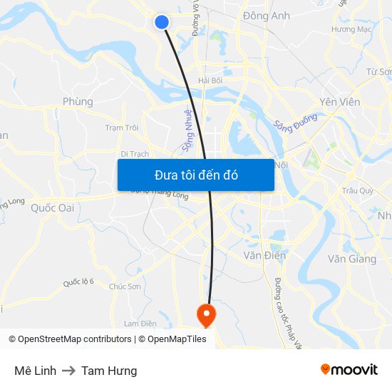 Mê Linh to Tam Hưng map