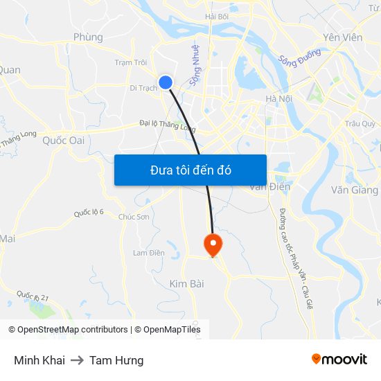 Minh Khai to Tam Hưng map