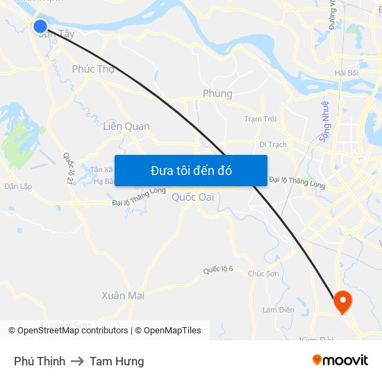 Phú Thịnh to Tam Hưng map