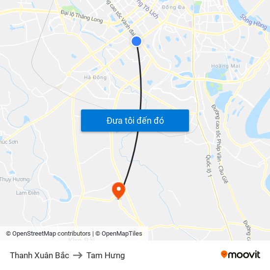 Thanh Xuân Bắc to Tam Hưng map