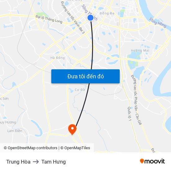 Trung Hòa to Tam Hưng map
