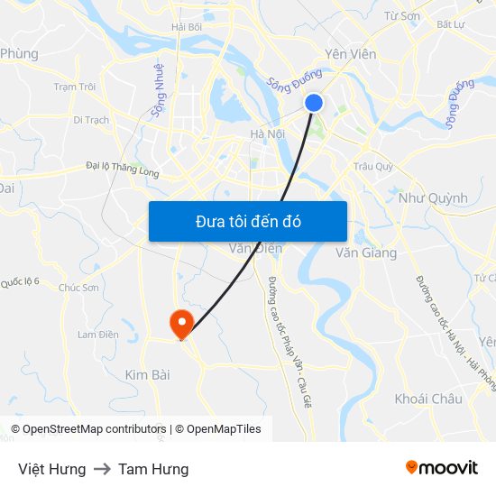 Việt Hưng to Tam Hưng map
