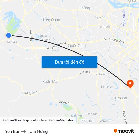 Yên Bài to Tam Hưng map