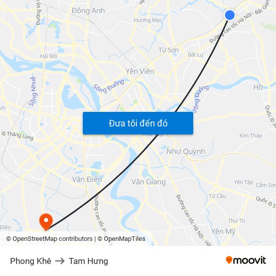 Phong Khê to Tam Hưng map