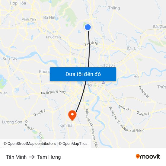 Tân Minh to Tam Hưng map