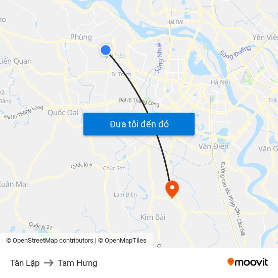 Tân Lập to Tam Hưng map
