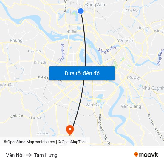 Vân Nội to Tam Hưng map