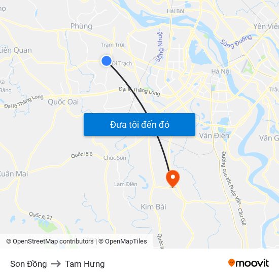 Sơn Đồng to Tam Hưng map