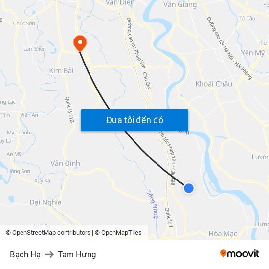 Bạch Hạ to Tam Hưng map