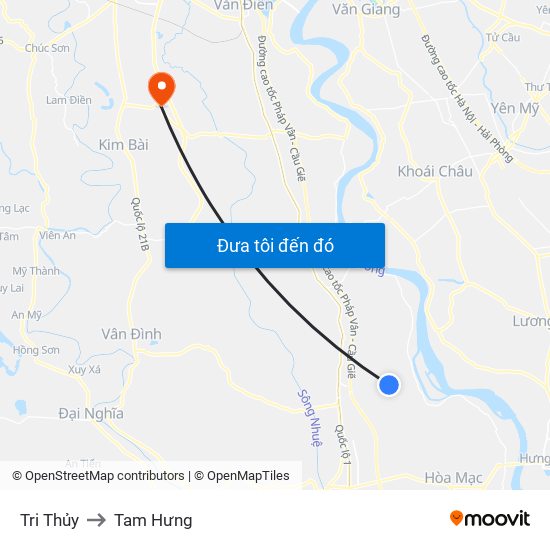 Tri Thủy to Tam Hưng map