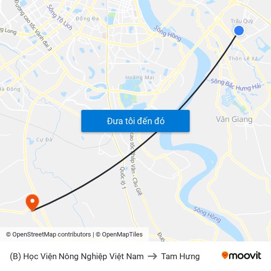 (B) Học Viện Nông Nghiệp Việt Nam to Tam Hưng map