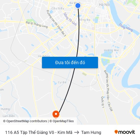 116 A5 Tập Thể Giảng Võ - Kim Mã to Tam Hưng map