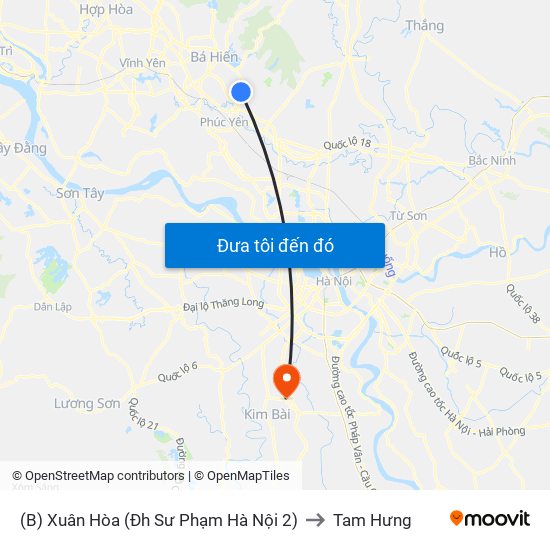 (B) Xuân Hòa (Đh Sư Phạm Hà Nội 2) to Tam Hưng map