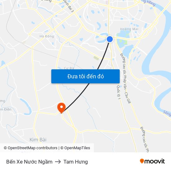 Bến Xe Nước Ngầm to Tam Hưng map