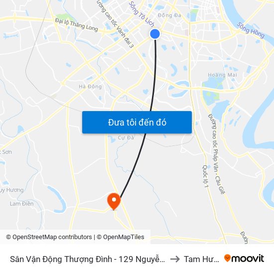 Sân Vận Động Thượng Đình - 129 Nguyễn Trãi to Tam Hưng map