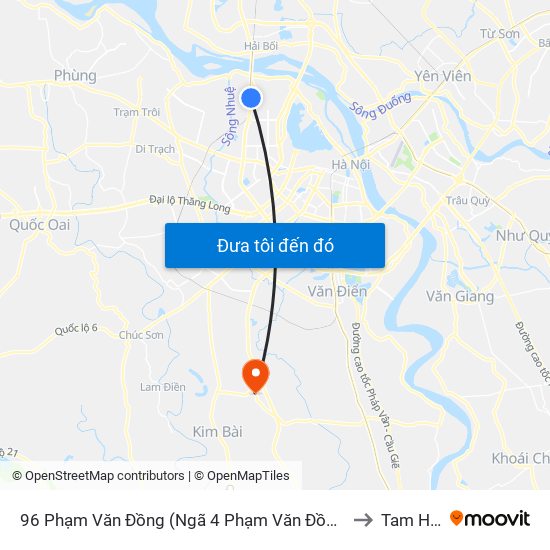 96 Phạm Văn Đồng (Ngã 4 Phạm Văn Đồng - Xuân Đỉnh) to Tam Hưng map