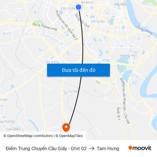 Điểm Trung Chuyển Cầu Giấy - Gtvt 02 to Tam Hưng map