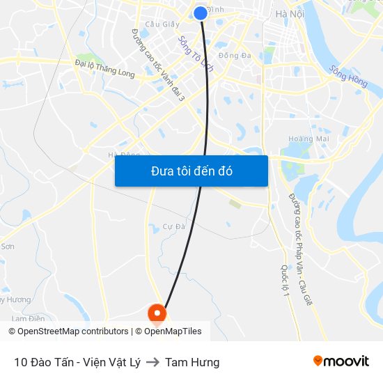 10 Đào Tấn - Viện Vật Lý to Tam Hưng map