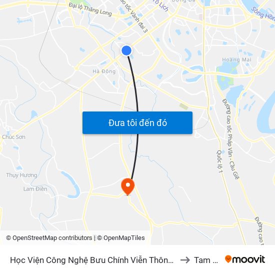 Học Viện Công Nghệ Bưu Chính Viễn Thông - Trần Phú (Hà Đông) to Tam Hưng map