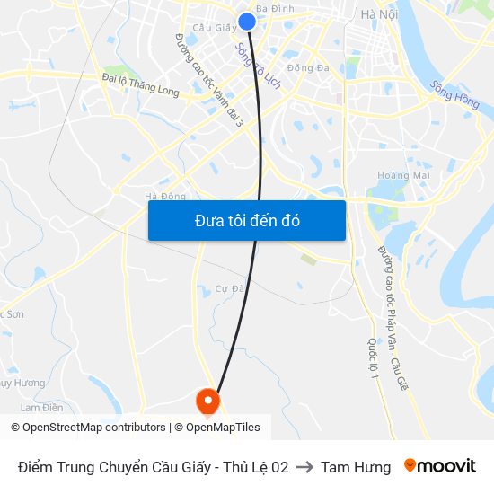 Điểm Trung Chuyển Cầu Giấy - Thủ Lệ 02 to Tam Hưng map