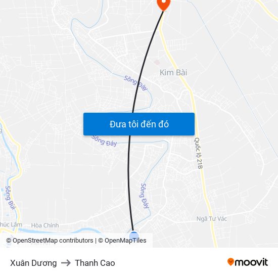 Xuân Dương to Thanh Cao map