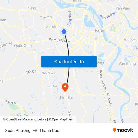 Xuân Phương to Thanh Cao map