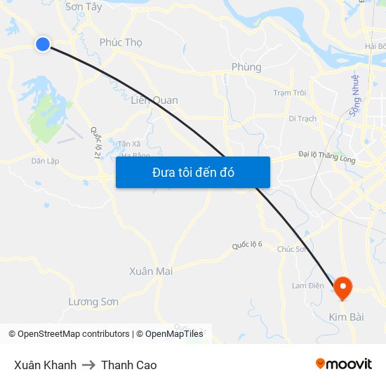 Xuân Khanh to Thanh Cao map