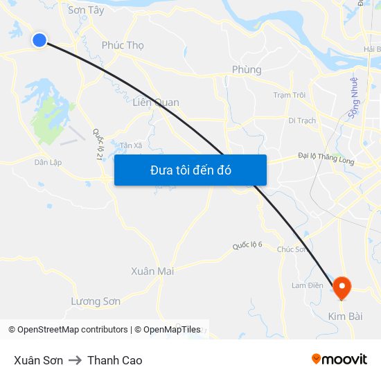 Xuân Sơn to Thanh Cao map