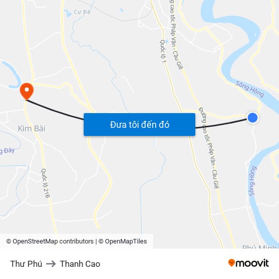 Thư Phú to Thanh Cao map