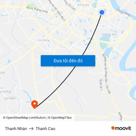 Thanh Nhàn to Thanh Cao map