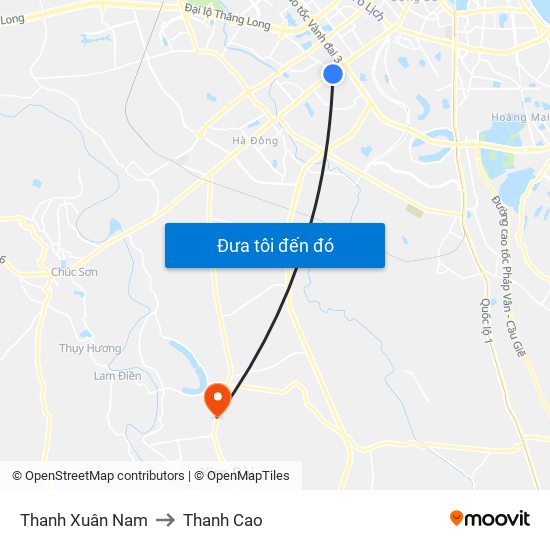 Thanh Xuân Nam to Thanh Cao map