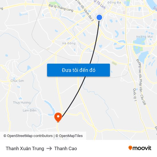 Thanh Xuân Trung to Thanh Cao map