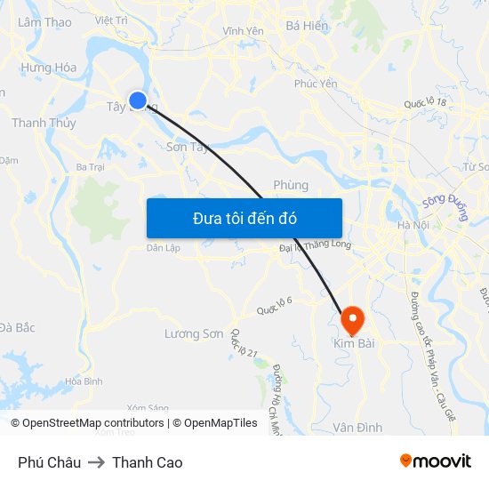 Phú Châu to Thanh Cao map