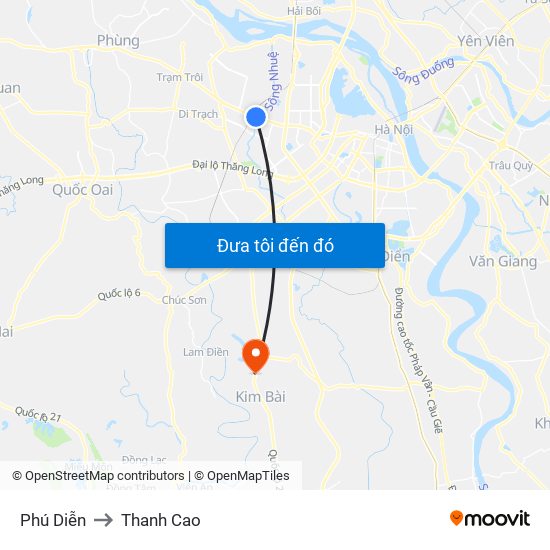 Phú Diễn to Thanh Cao map