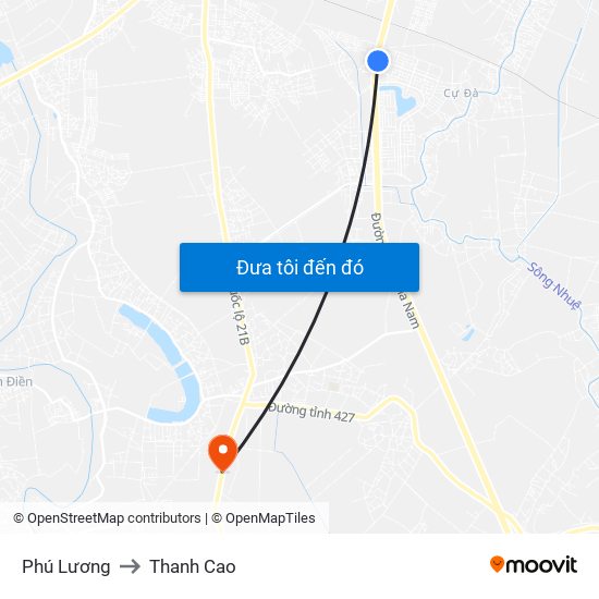 Phú Lương to Thanh Cao map