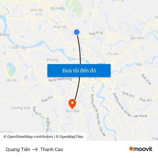 Quang Tiến to Thanh Cao map