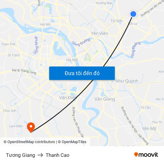 Tương Giang to Thanh Cao map