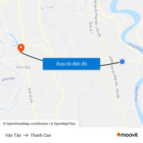 Vân Tảo to Thanh Cao map