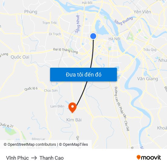 Vĩnh Phúc to Thanh Cao map