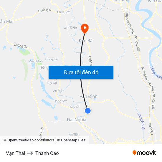 Vạn Thái to Thanh Cao map