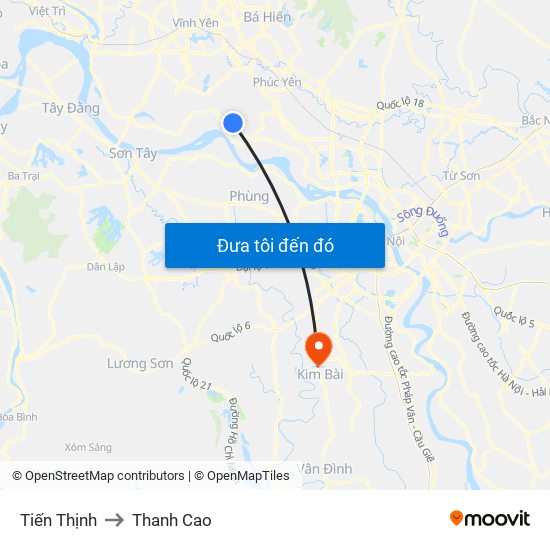 Tiến Thịnh to Thanh Cao map