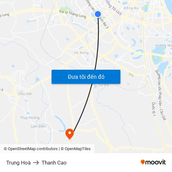 Trung Hoà to Thanh Cao map